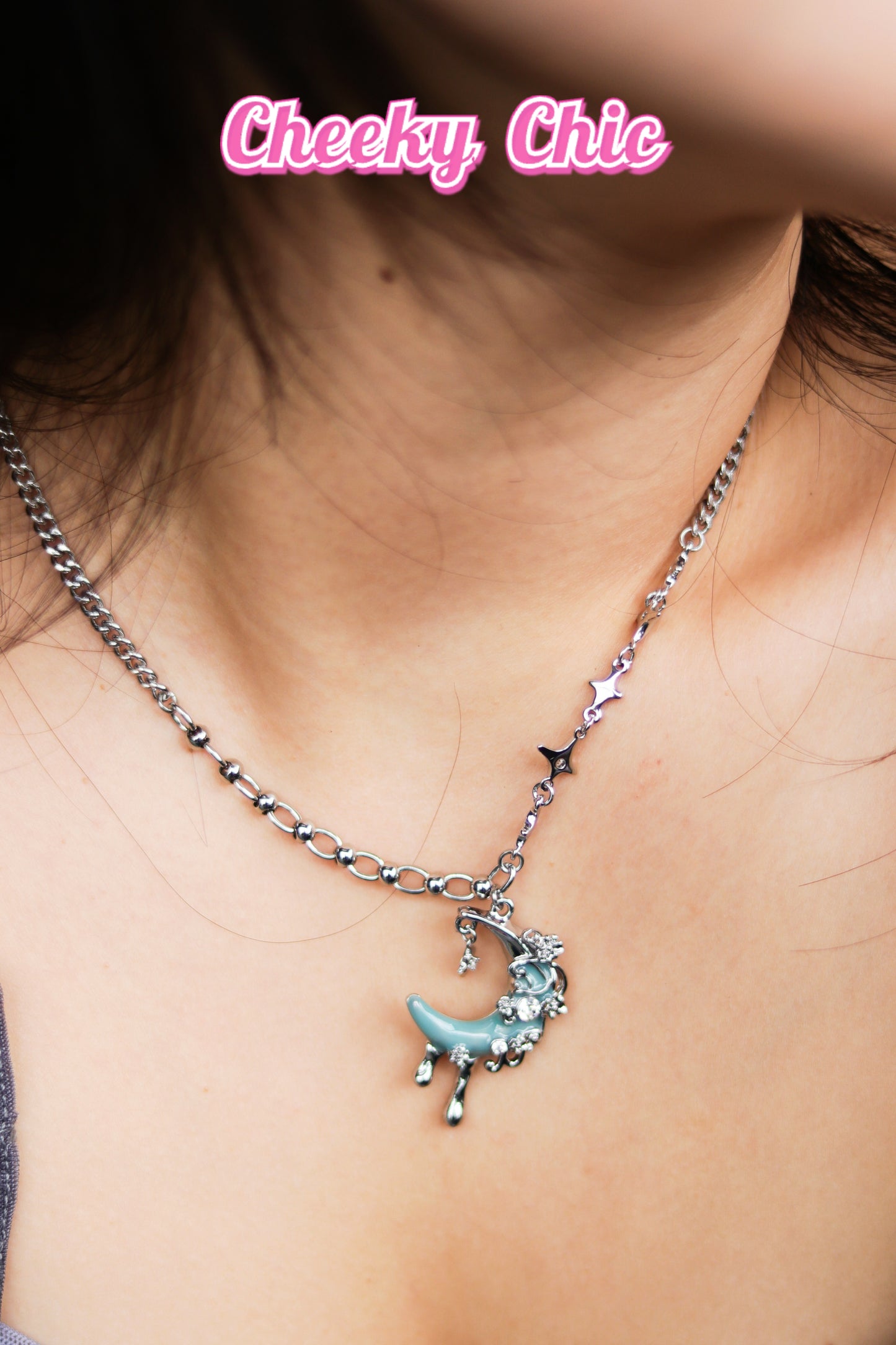Premium Palladium - Lava Turquoise Moon Necklace 🌙