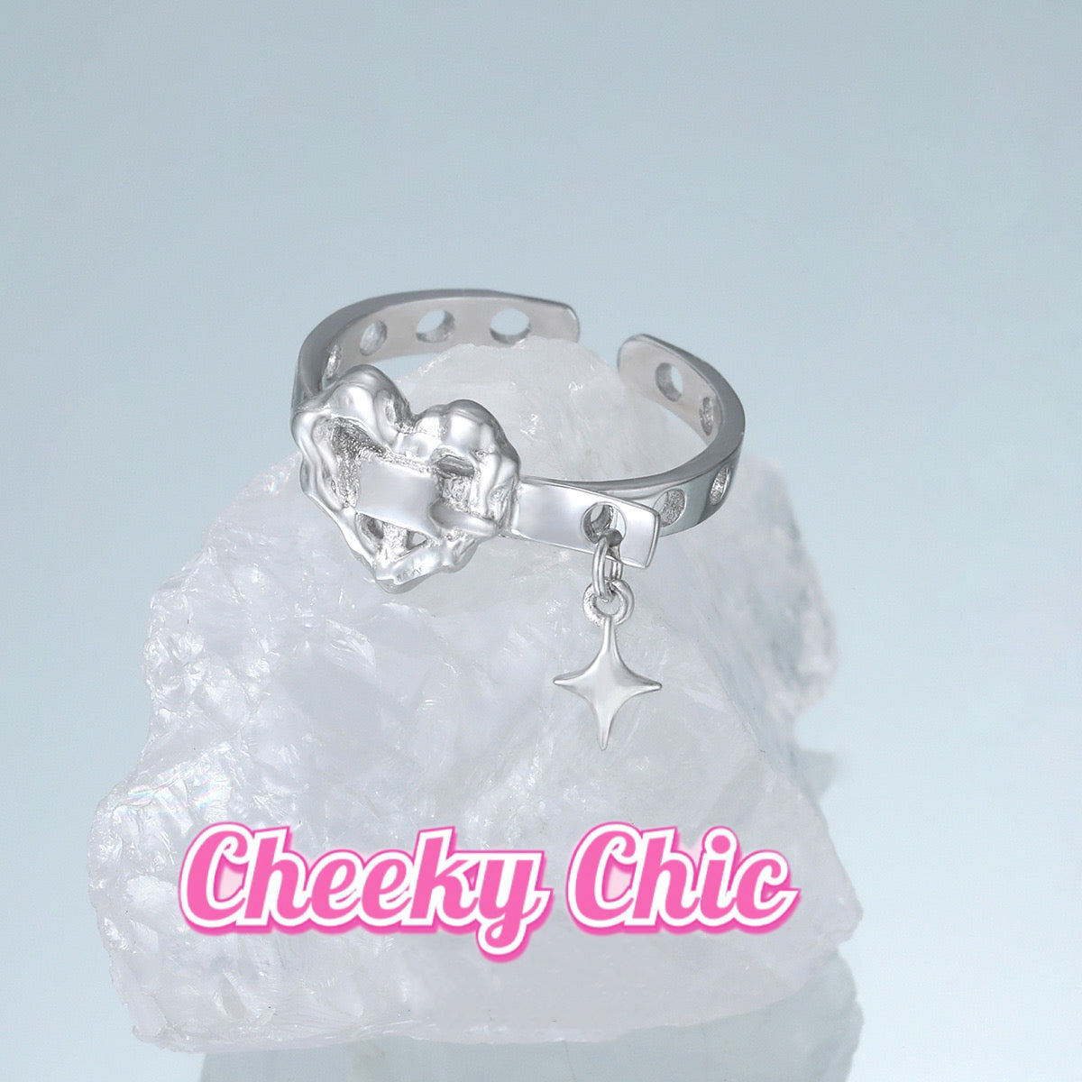 Dangling Star Y2K Heart Sterling Silver Open Ring๐๐