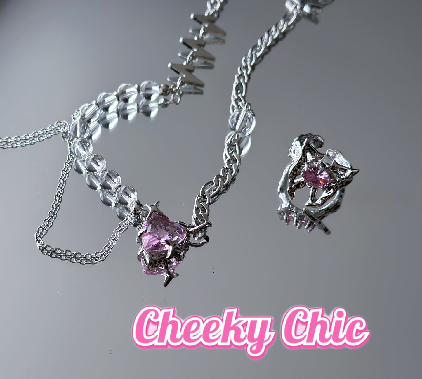 Y2K Love Trapped by Butterfly - Rings and Necklace Set π