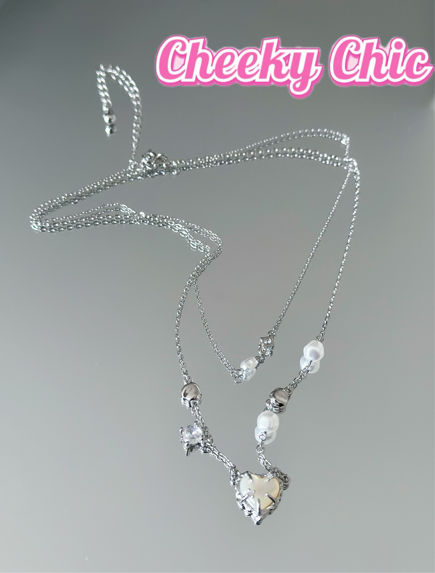 Dreamy Heart Shape Akoya Pearl Double-Layer s925 Sterling Silver Necklace πβ¨