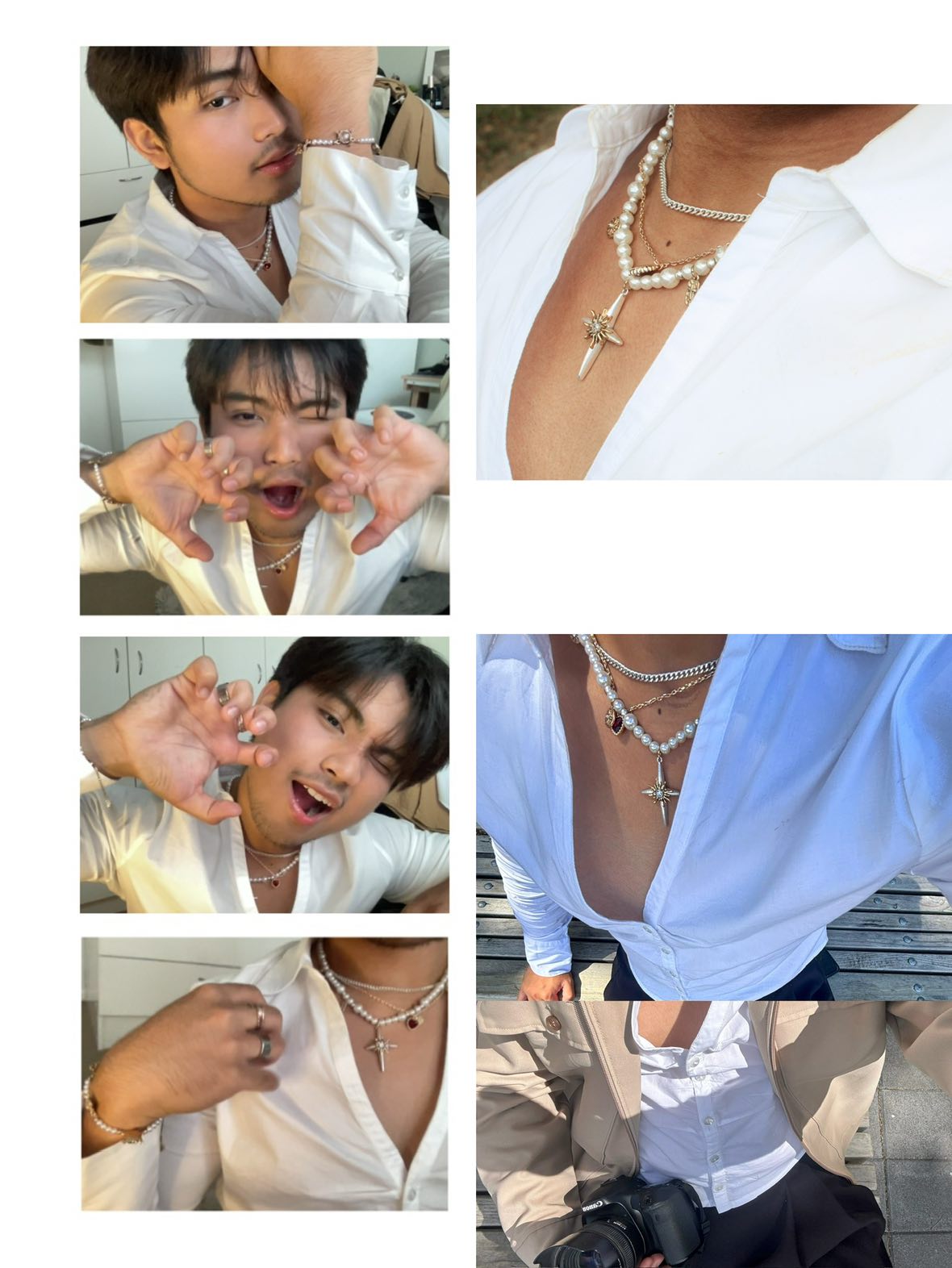 Premium Palladium - Double-Layer Pearl Four-Point Star Necklace ✨