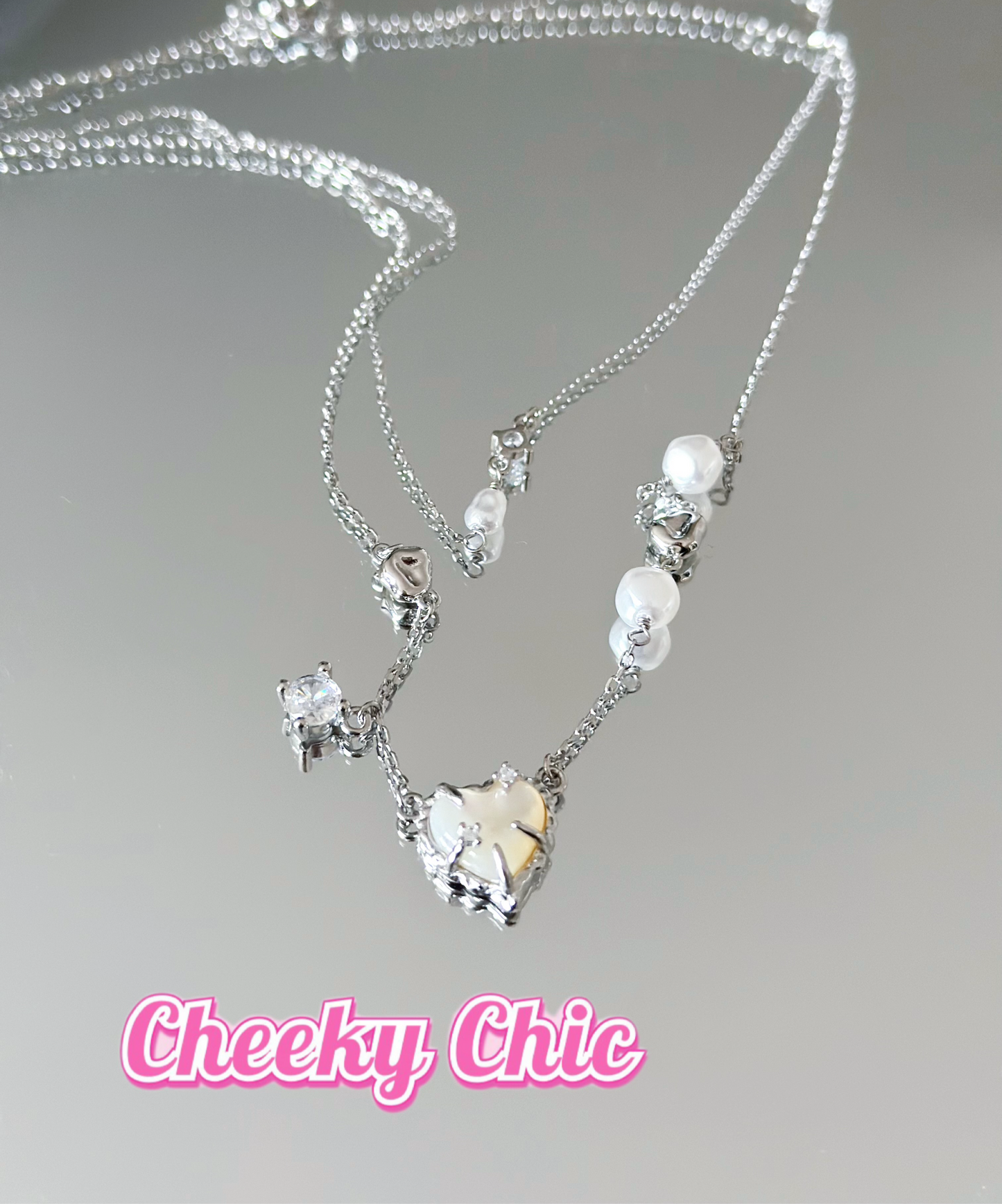 Dreamy Heart Shape Akoya Pearl Double-Layer s925 Sterling Silver Necklace πβ¨