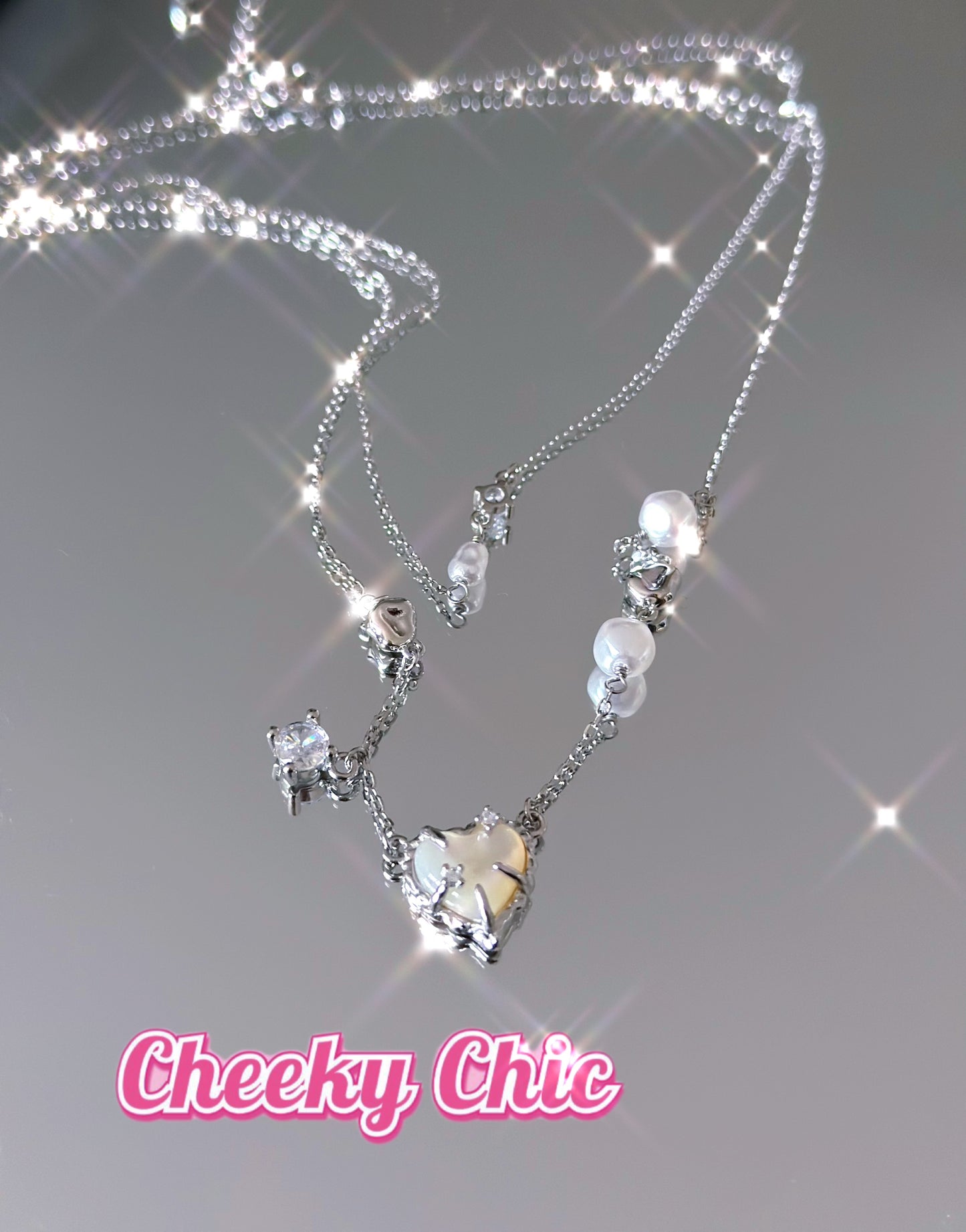Dreamy Heart Shape Akoya Pearl Double-Layer s925 Sterling Silver Necklace πβ¨
