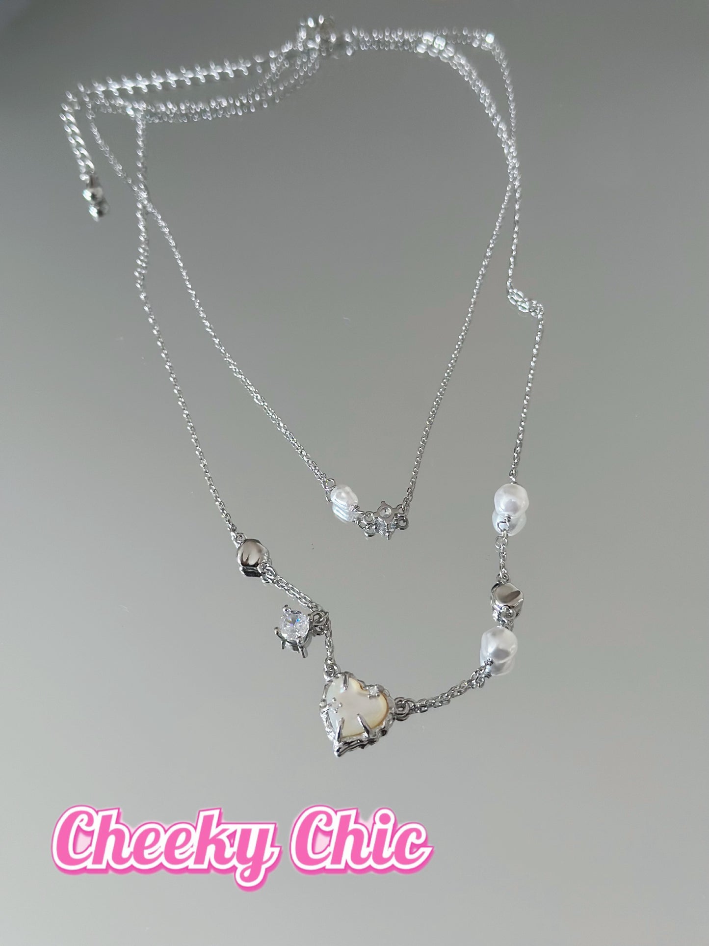 Dreamy Heart Shape Akoya Pearl Double-Layer s925 Sterling Silver Necklace πβ¨