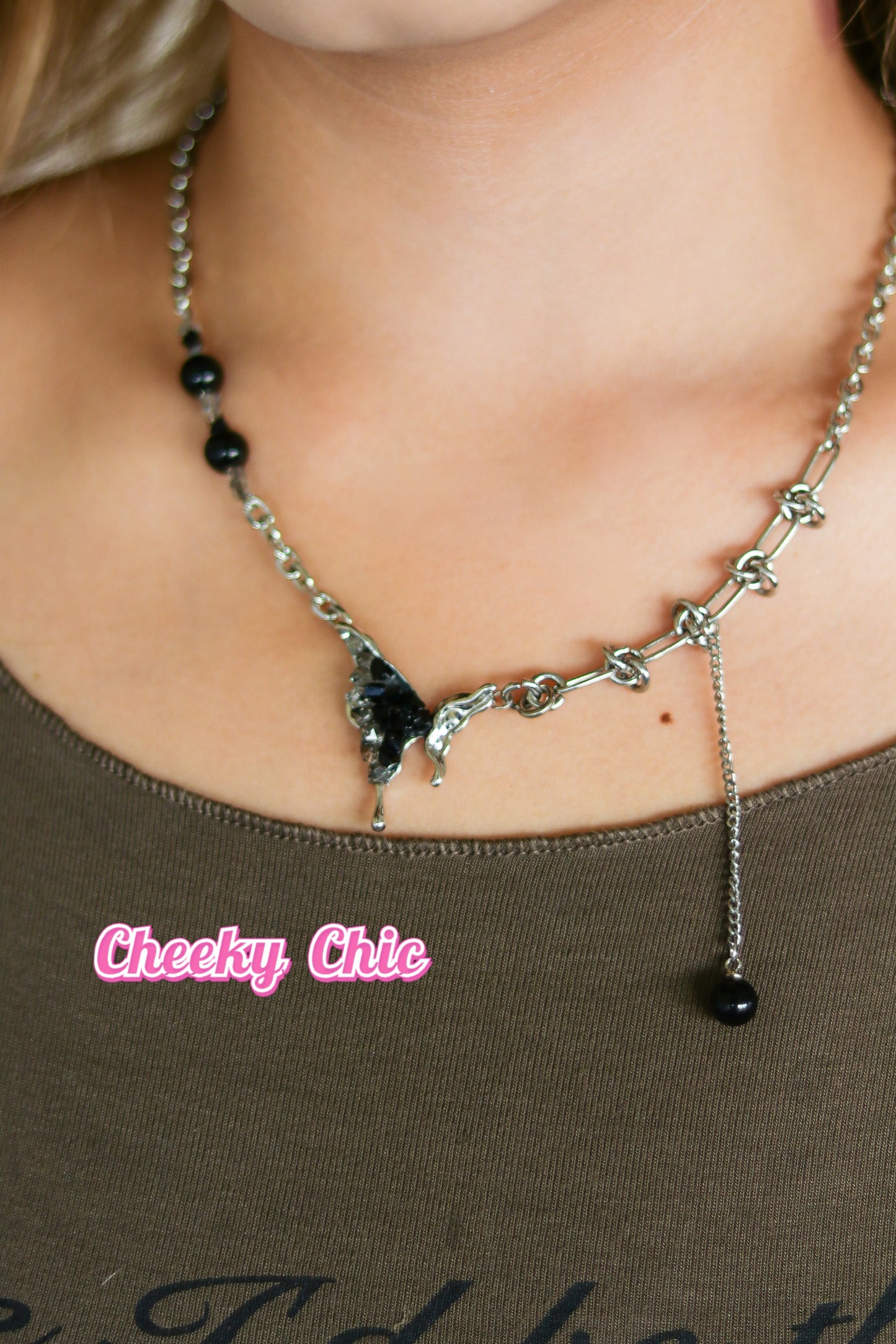 Crystal Black Butterfly Necklace