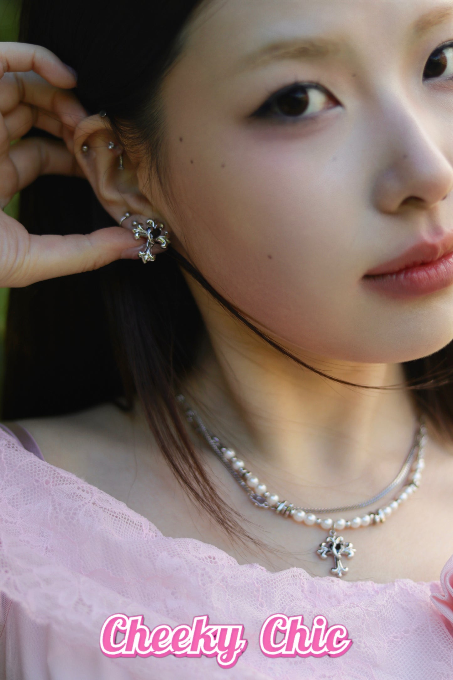Premium Palladium - Sweet Cool Black Cross Pearls Necklace ✝️