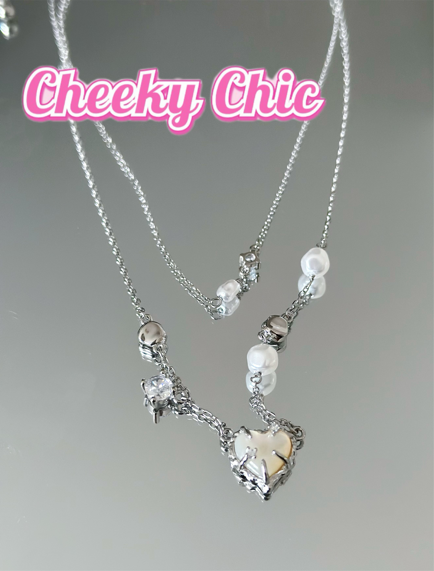 Dreamy Heart Shape Akoya Pearl Double-Layer s925 Sterling Silver Necklace πβ¨