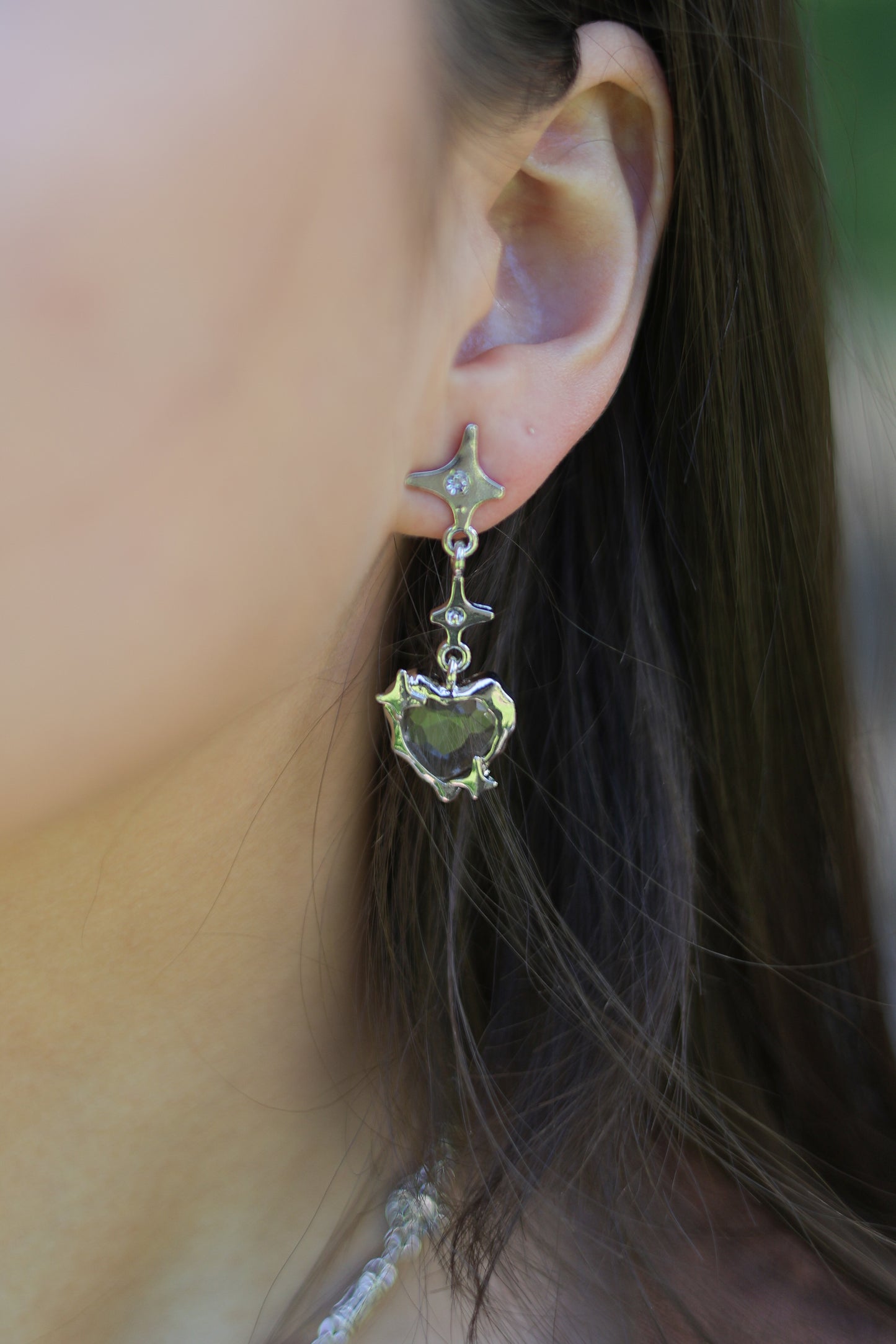 s925 Crystal Star Heart Earrings ✧