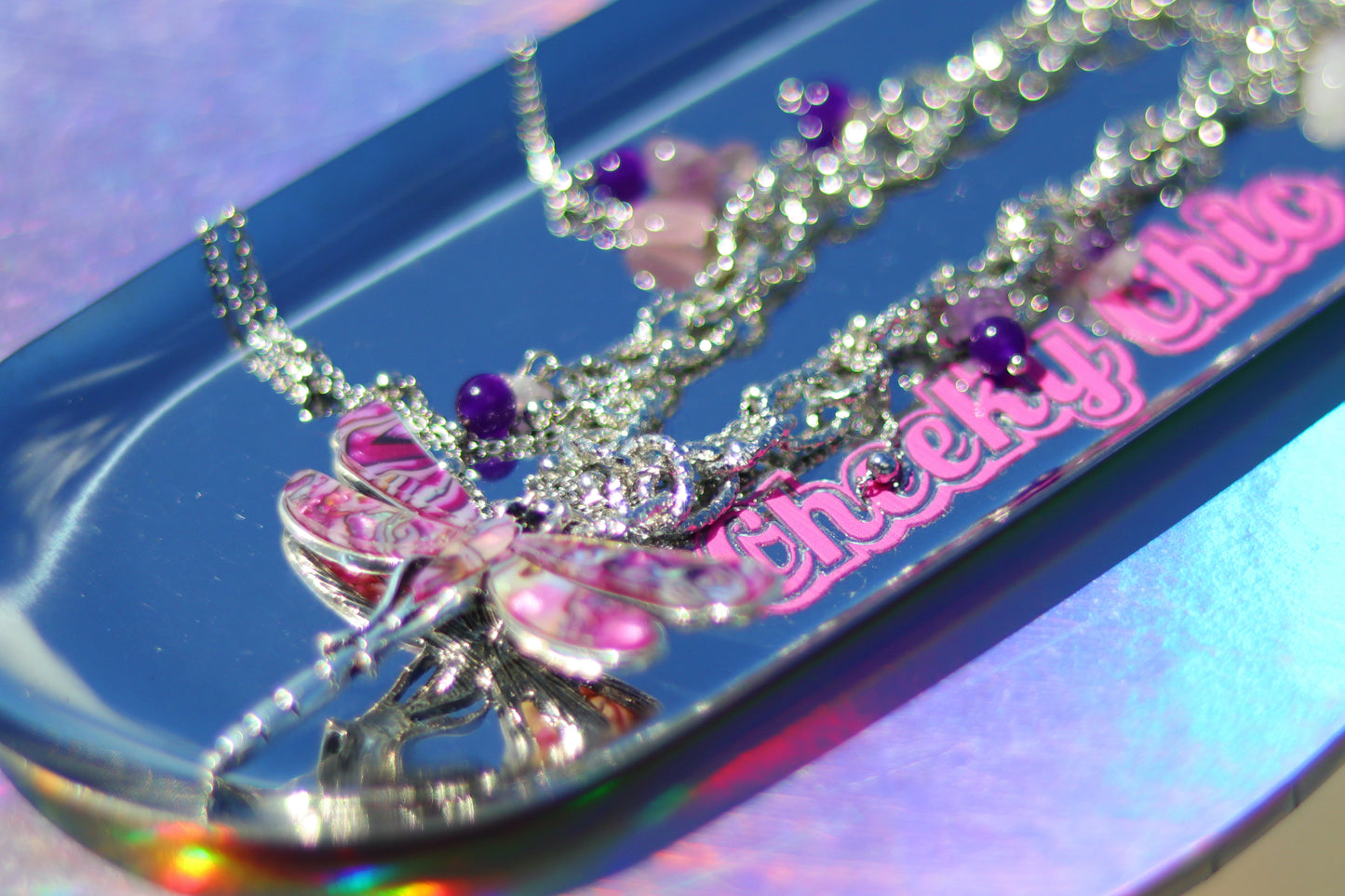 Dreamy Violet Dragonfly Chunky Necklace💜