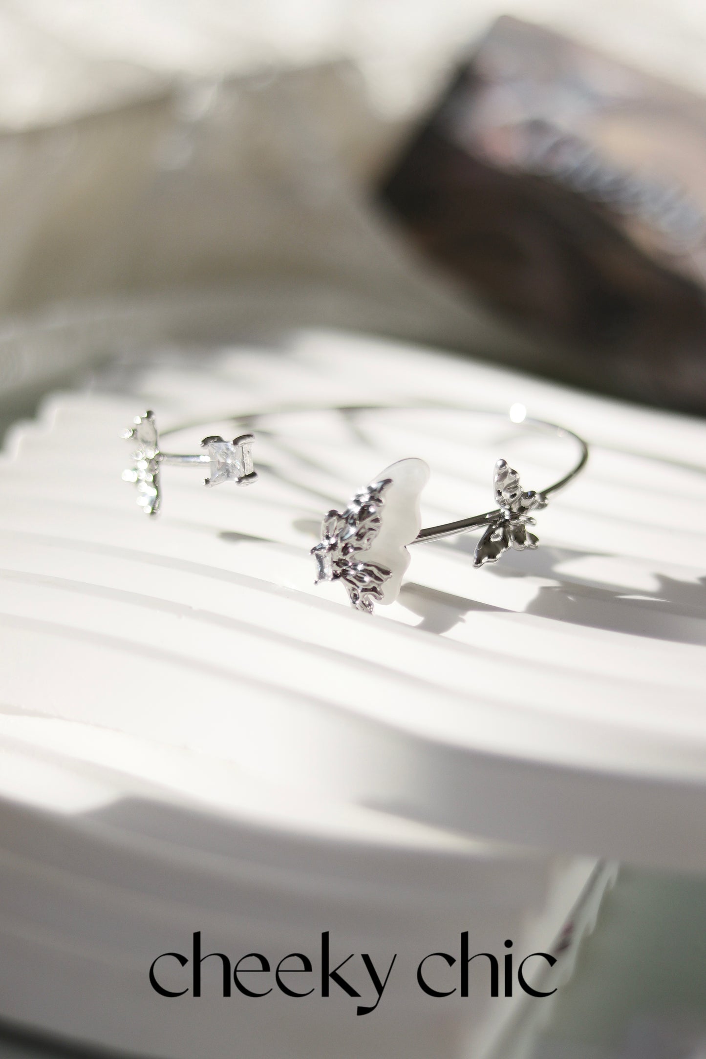 Palladium Pearl Half-Butterfly Bangle