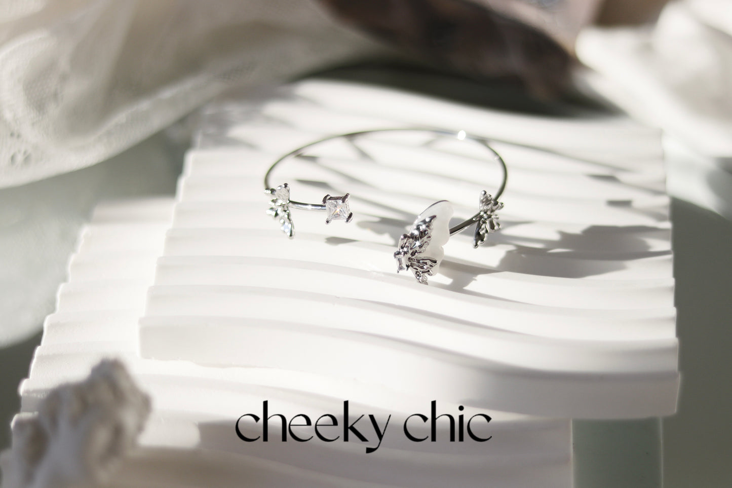 s925 Sterling Silver Asymmetrical Pearl Half-Butterfly Earrings