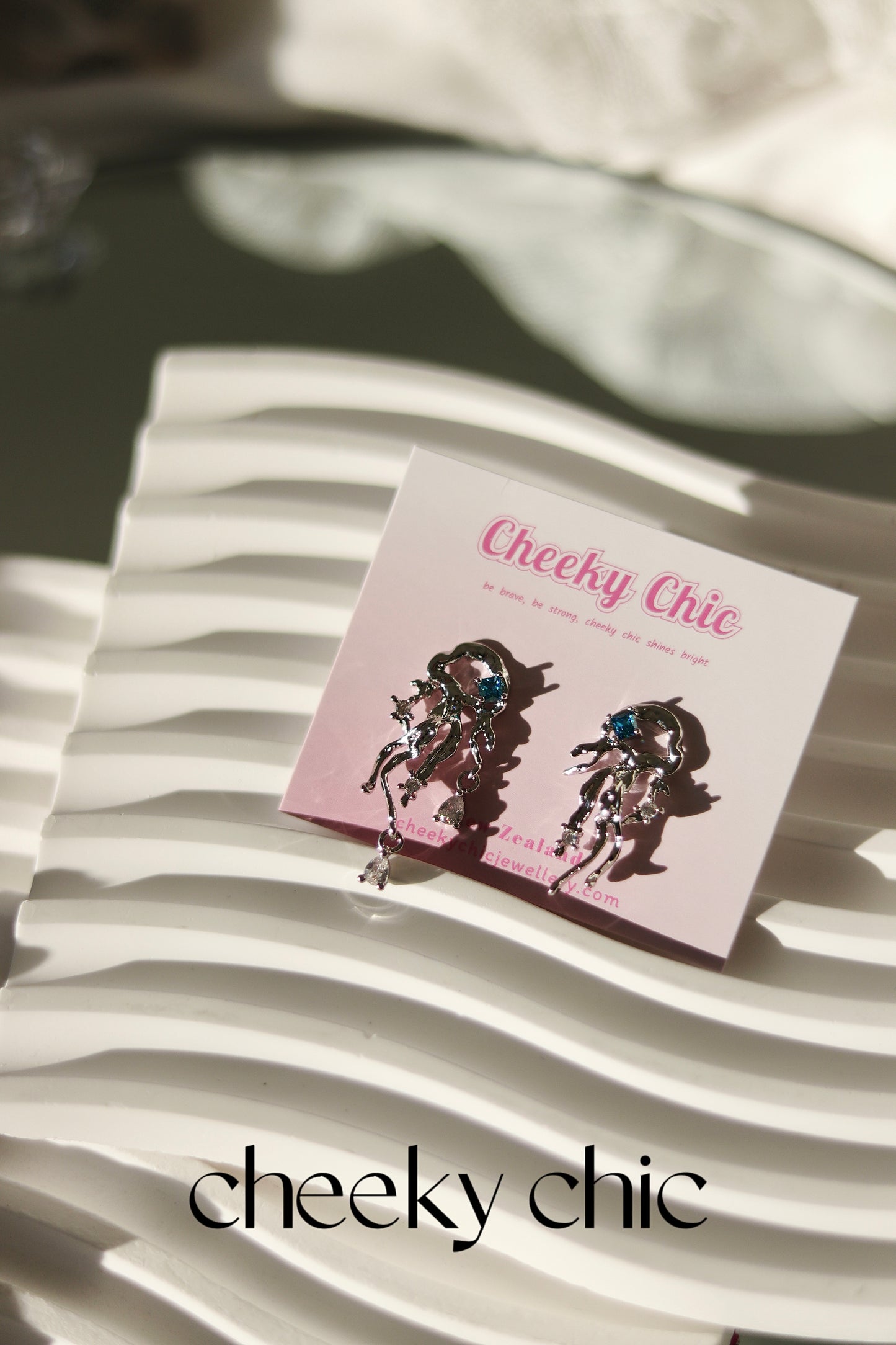 Palladium Blue Crystal Jellyfish Necklace