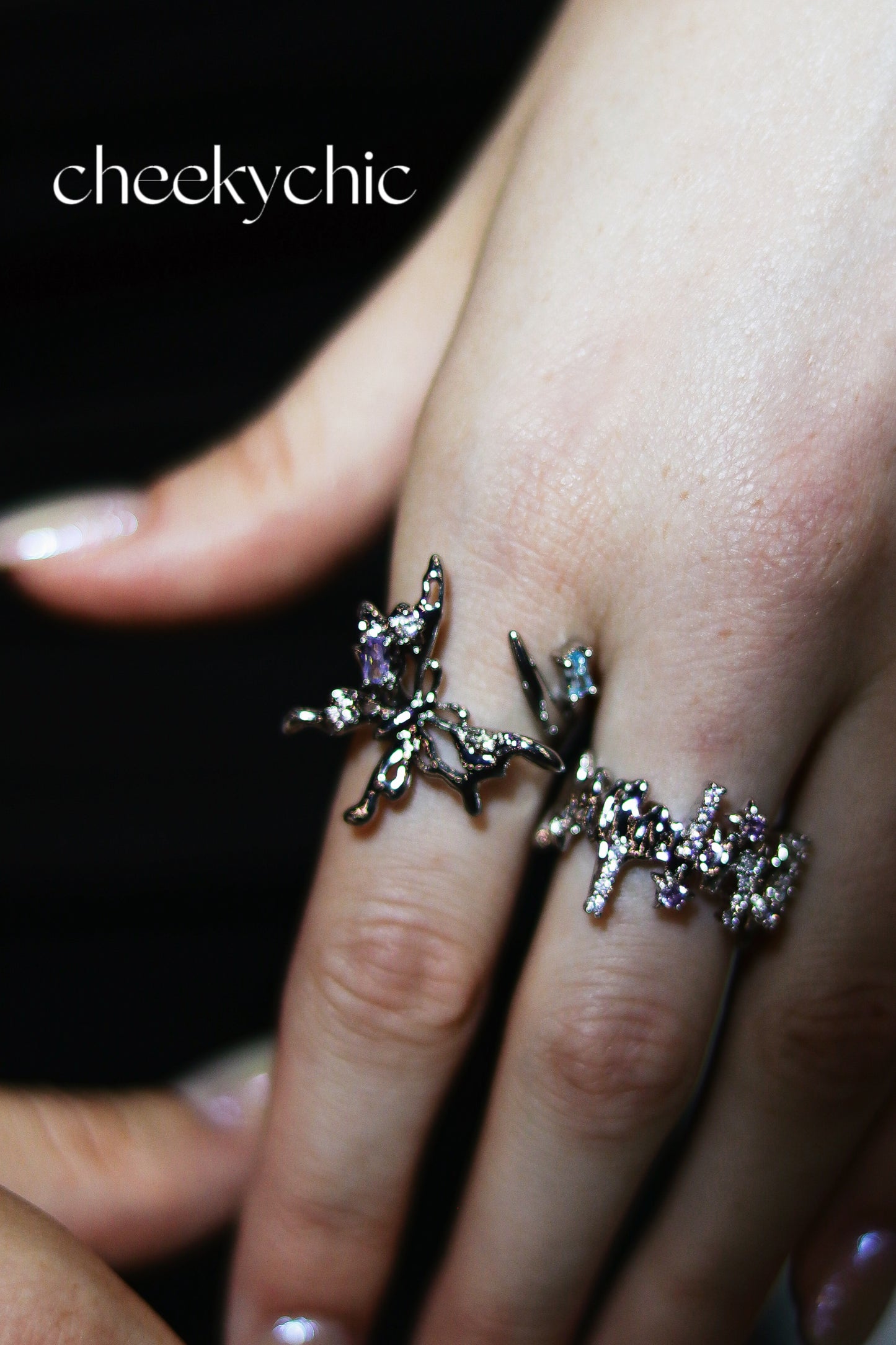 s925 Filled Asymmetrical Dainty Dreamy Amethyst Butterfly Ring