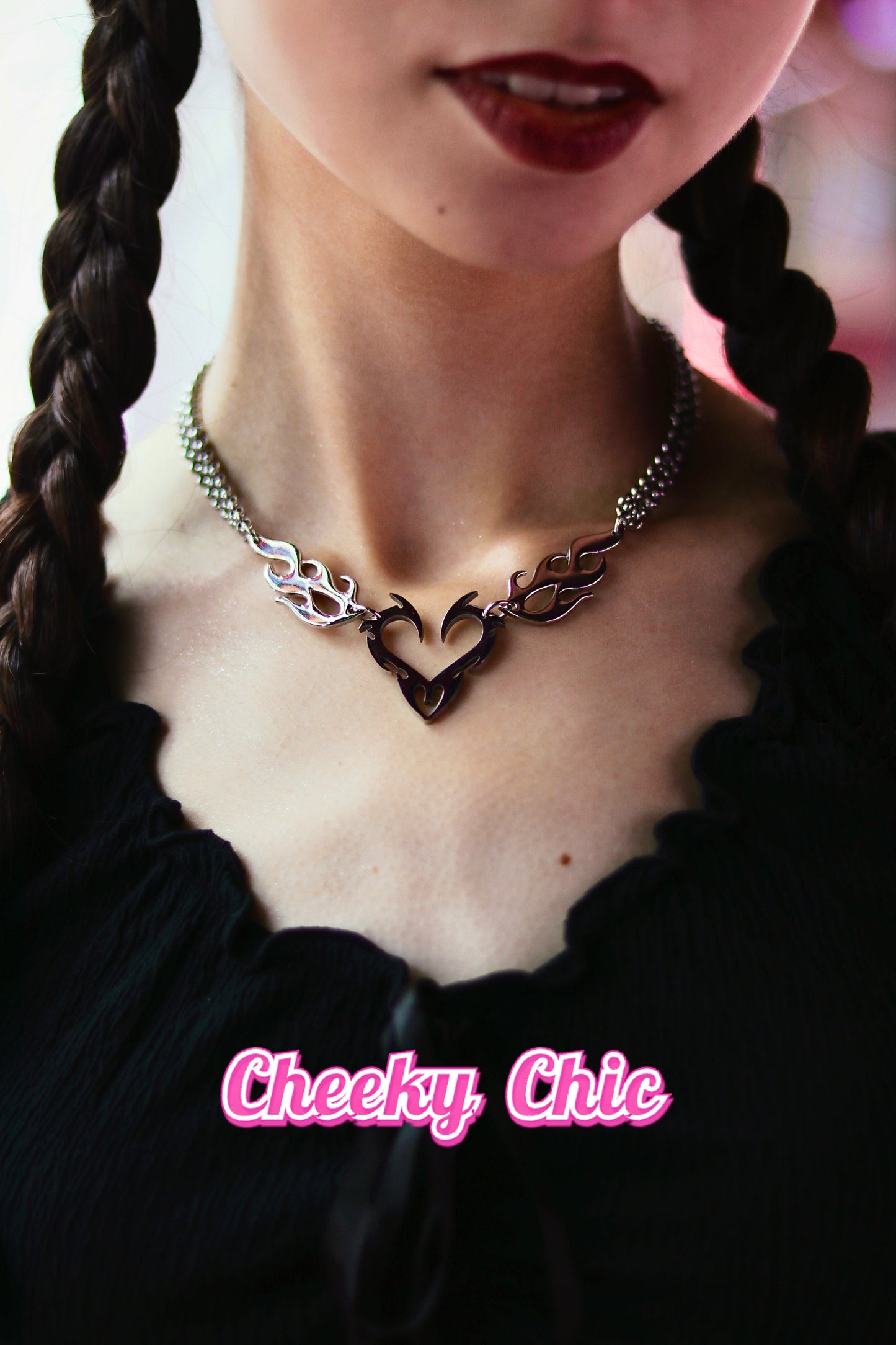 Titanium Steel - Cyberpunk Flame Heart Necklace