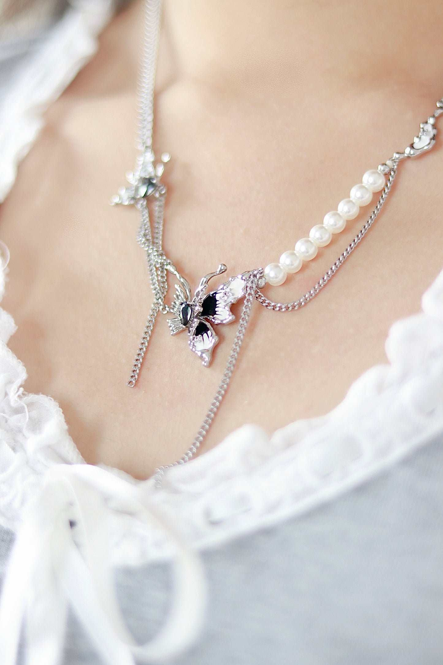 Dark Enchantment Black Butterfly Pearl Necklace π¦β¨