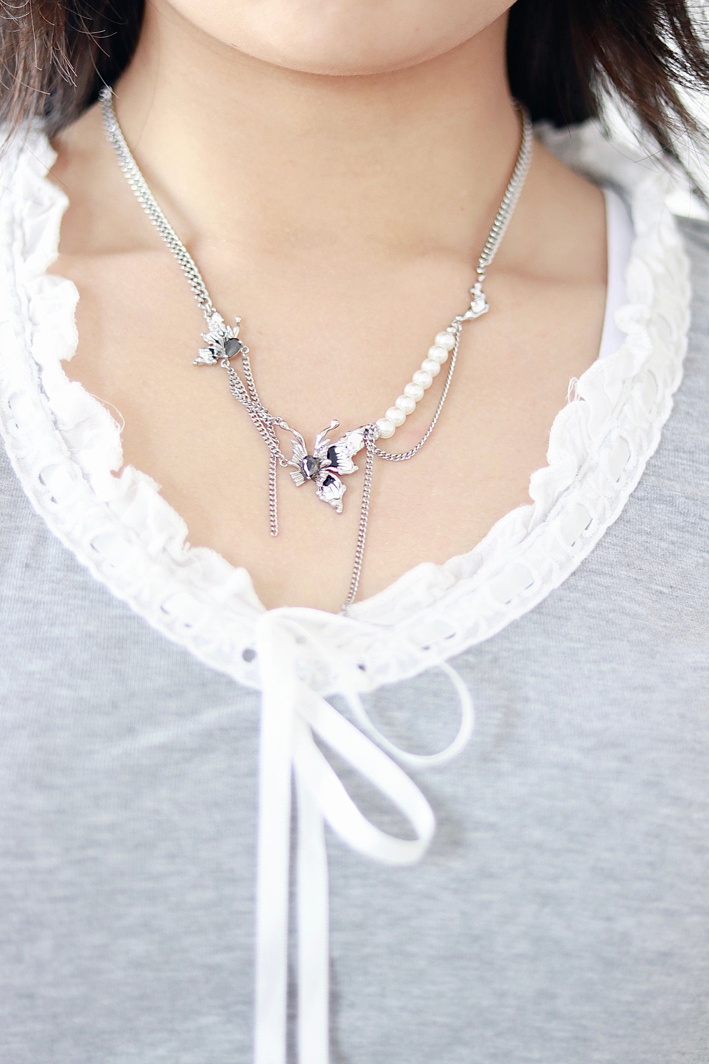 Dark Enchantment Black Butterfly Pearl Necklace π¦β¨