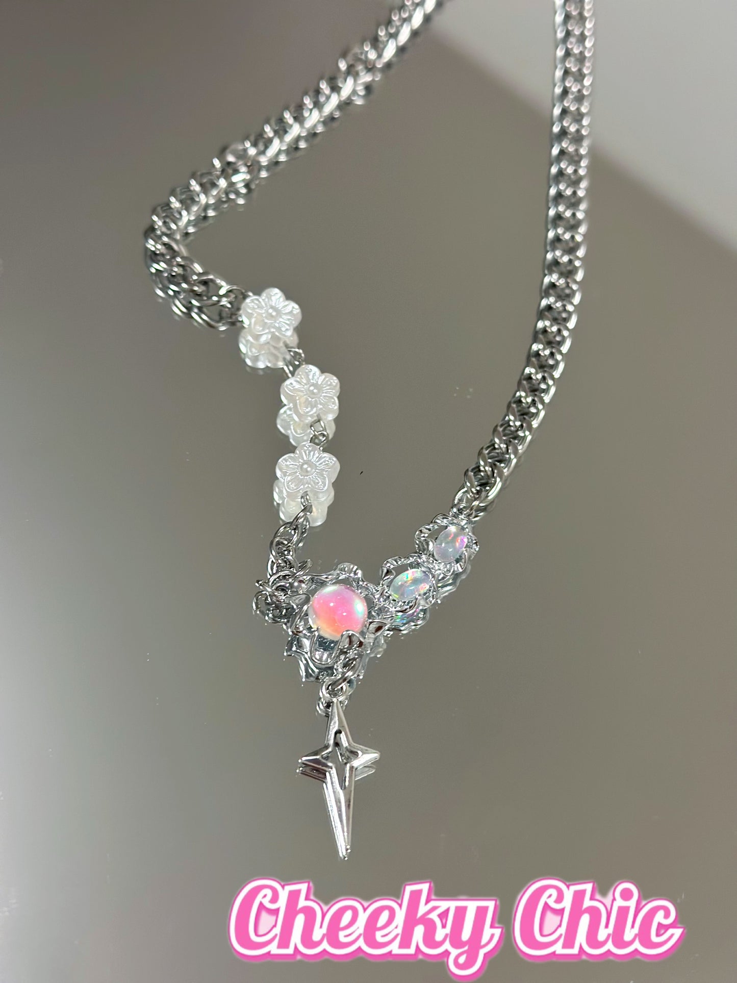 Pinky Rainbow Moonstone Necklace