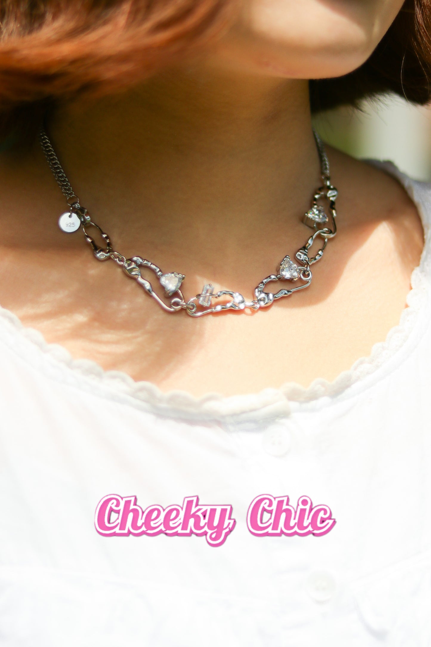 s925 Silver Plated - Cheeky Chic Twinkling Hearts Chain Collarbone Necklace 🤍