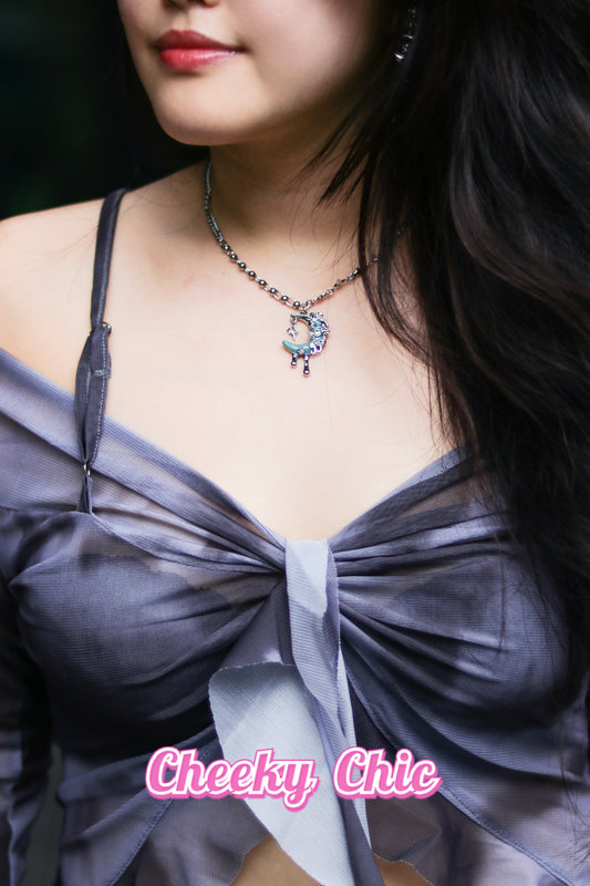 Premium Palladium - Lava Turquoise Moon Necklace 🌙