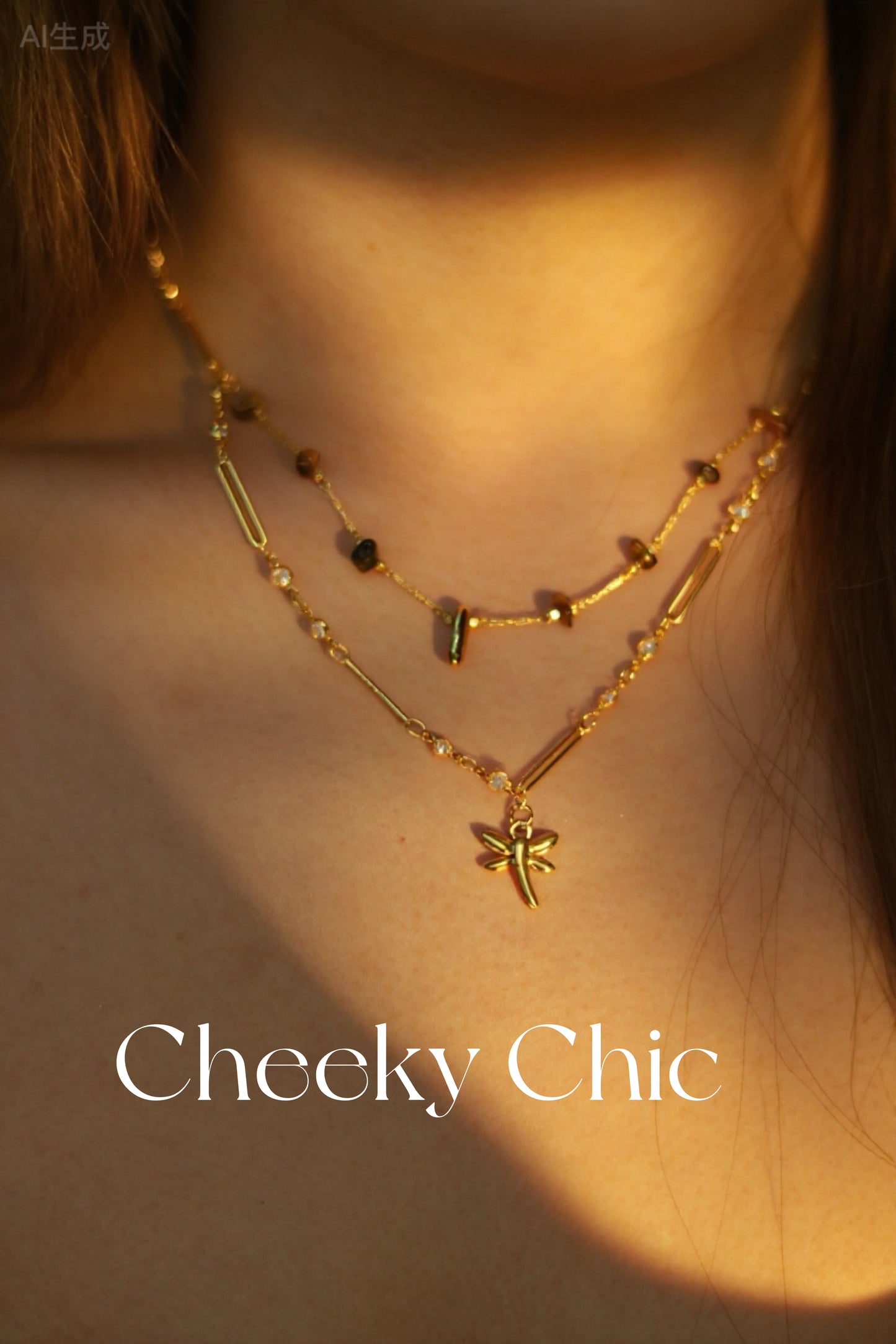 18K Gold Tiger Stone & Zircon Crystal Dragonfly Necklace✨
(Free Charm Customisation Available)