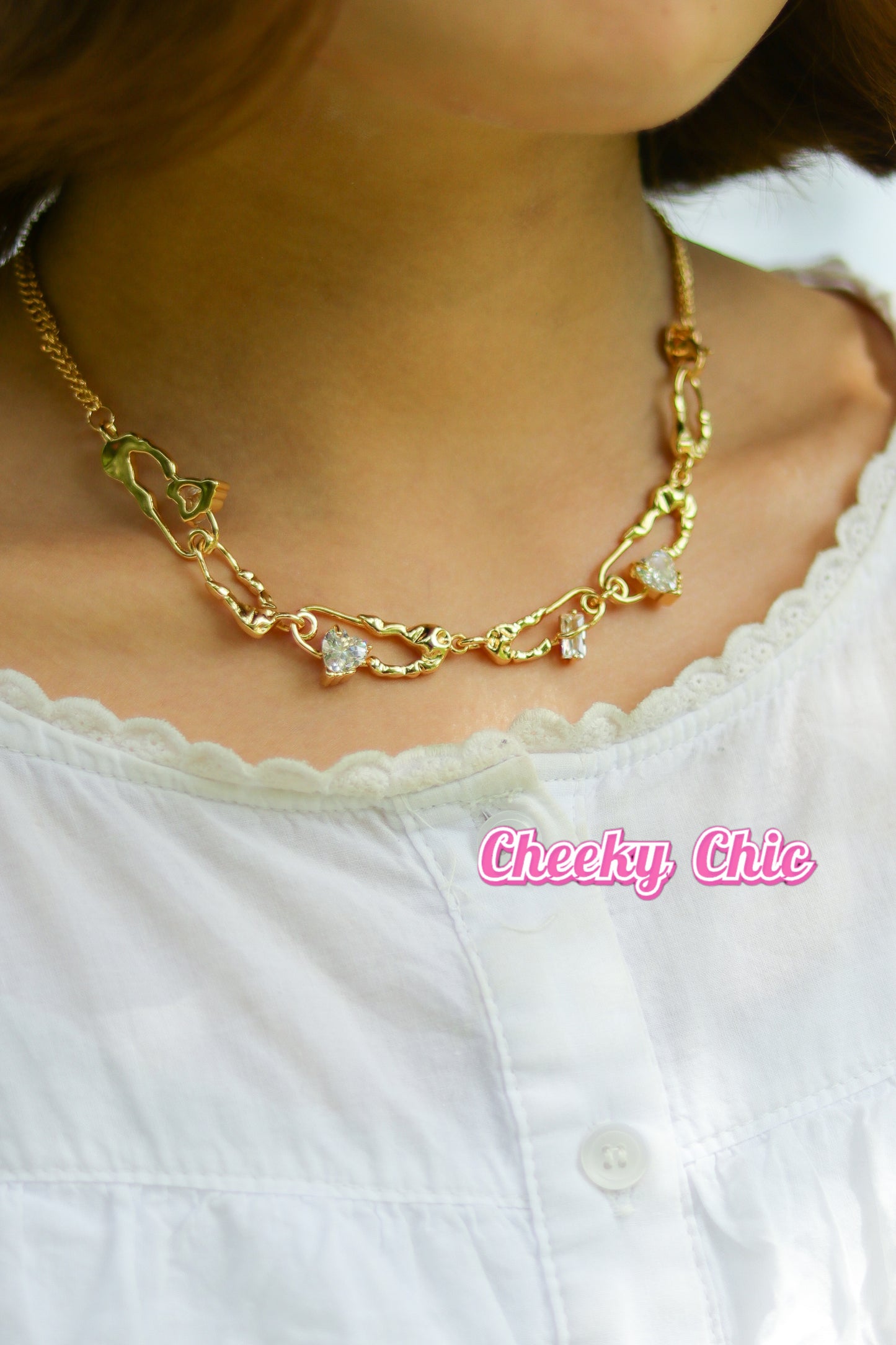 14k Gold plated -  Twinkling Hearts Chain Collarbone Necklace✨