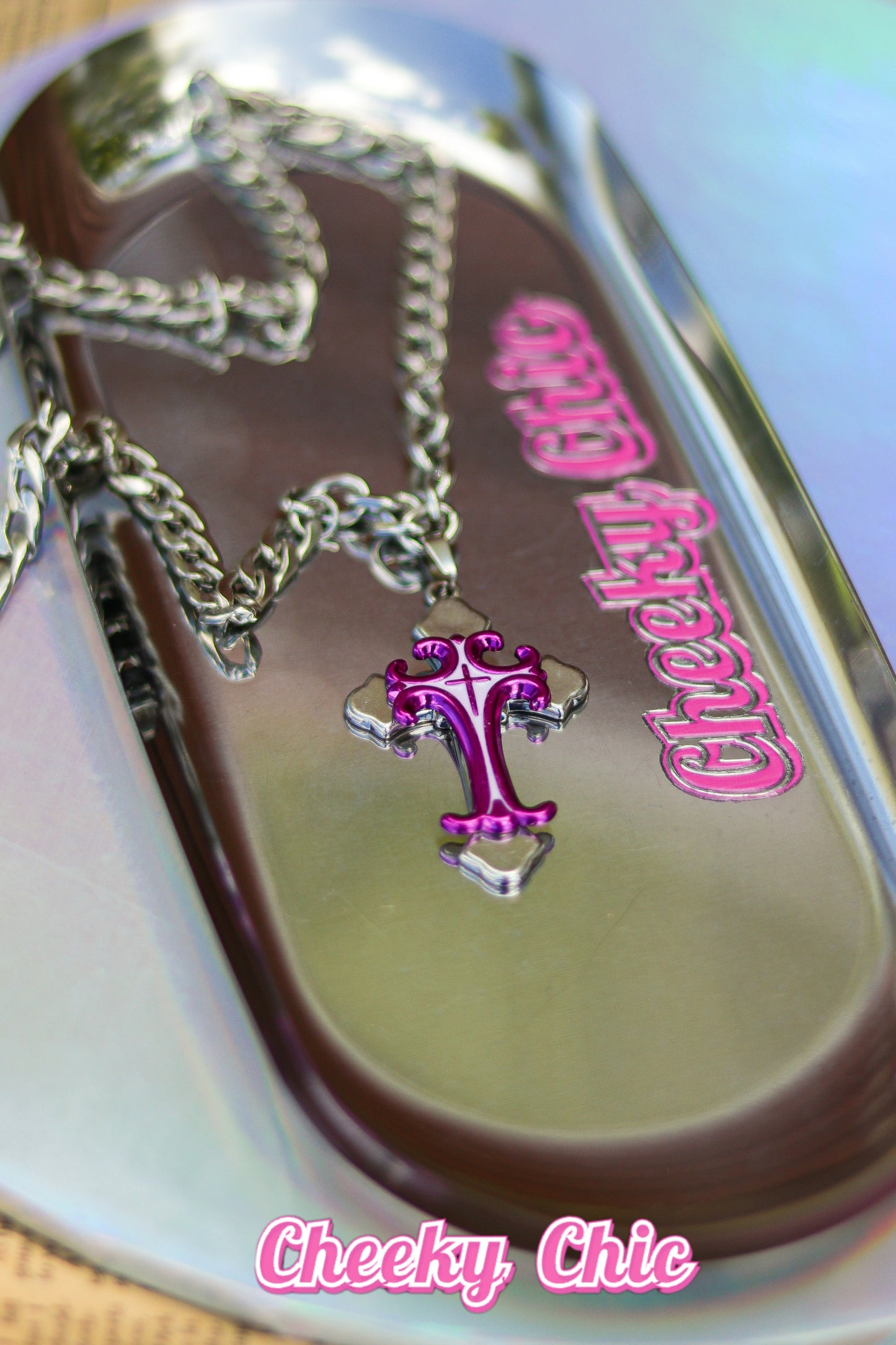 Sparkly Pink Cross Necklace