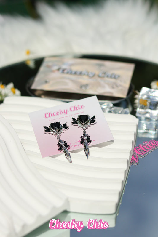 S925 Black Sword Heart Earrings 🗡️🖤