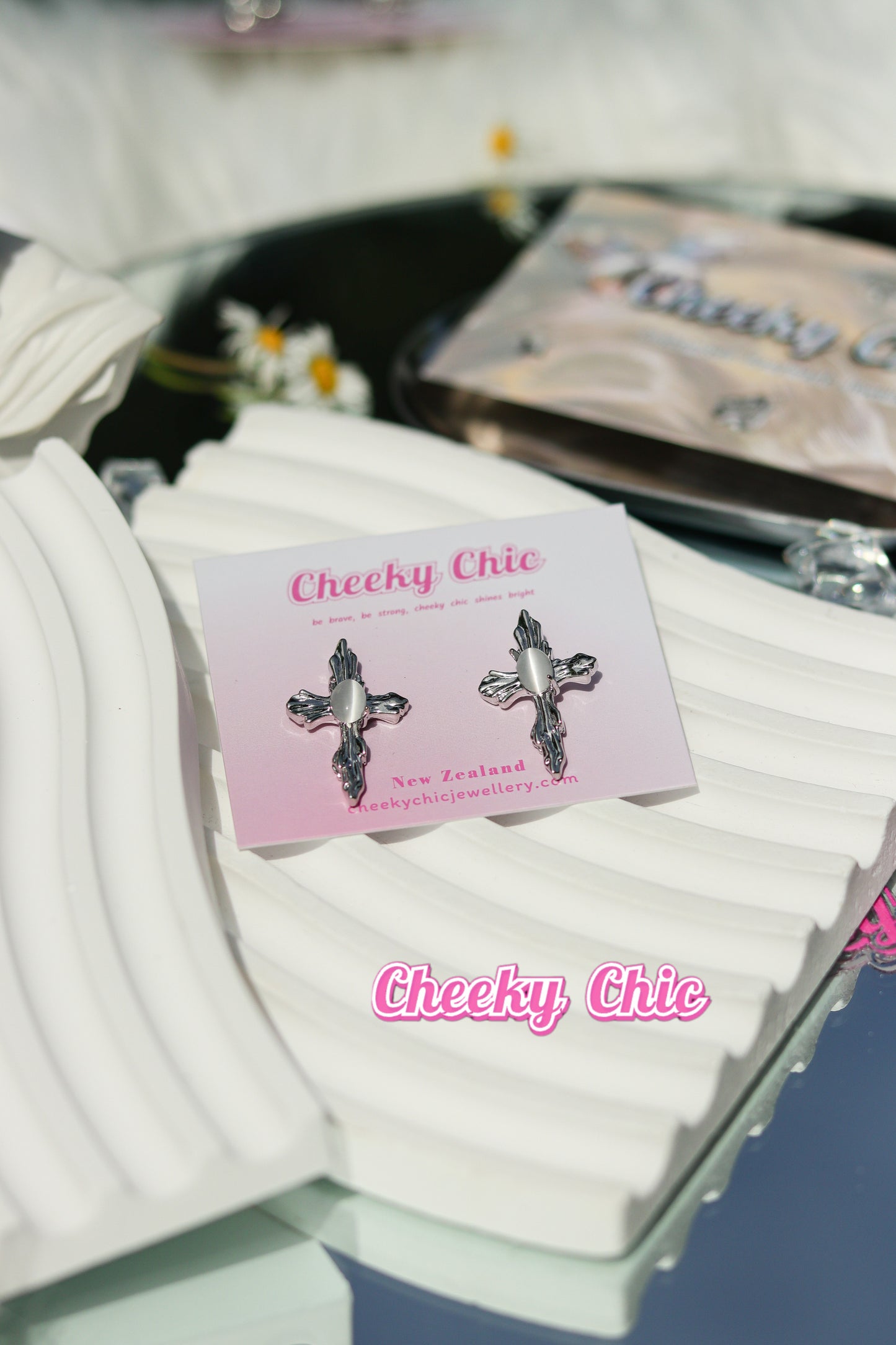 s925 White Cross Earrings ✝️