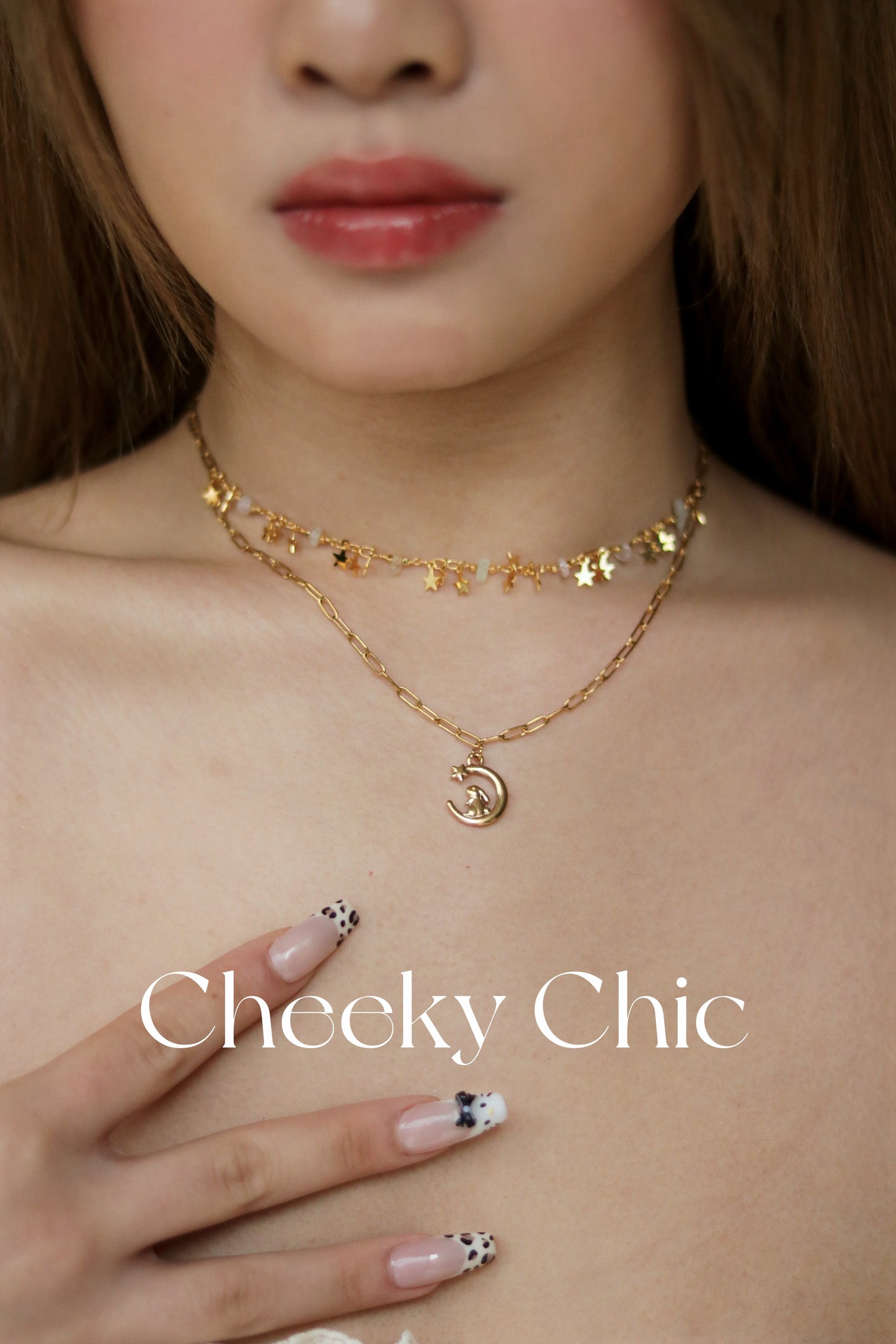 ✨ 18K Gold – Dreamy Double-Layer Moon Bunny Necklace ✨