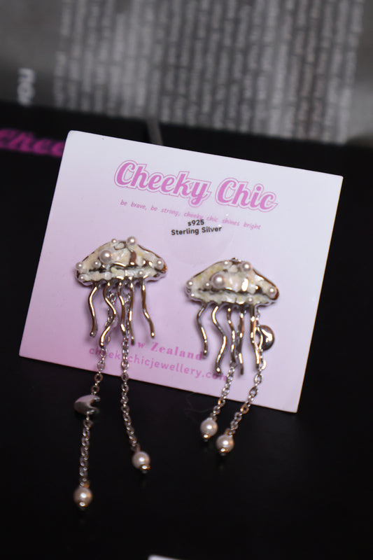 S925 Cutesy Dangling Jellyfish Earrings