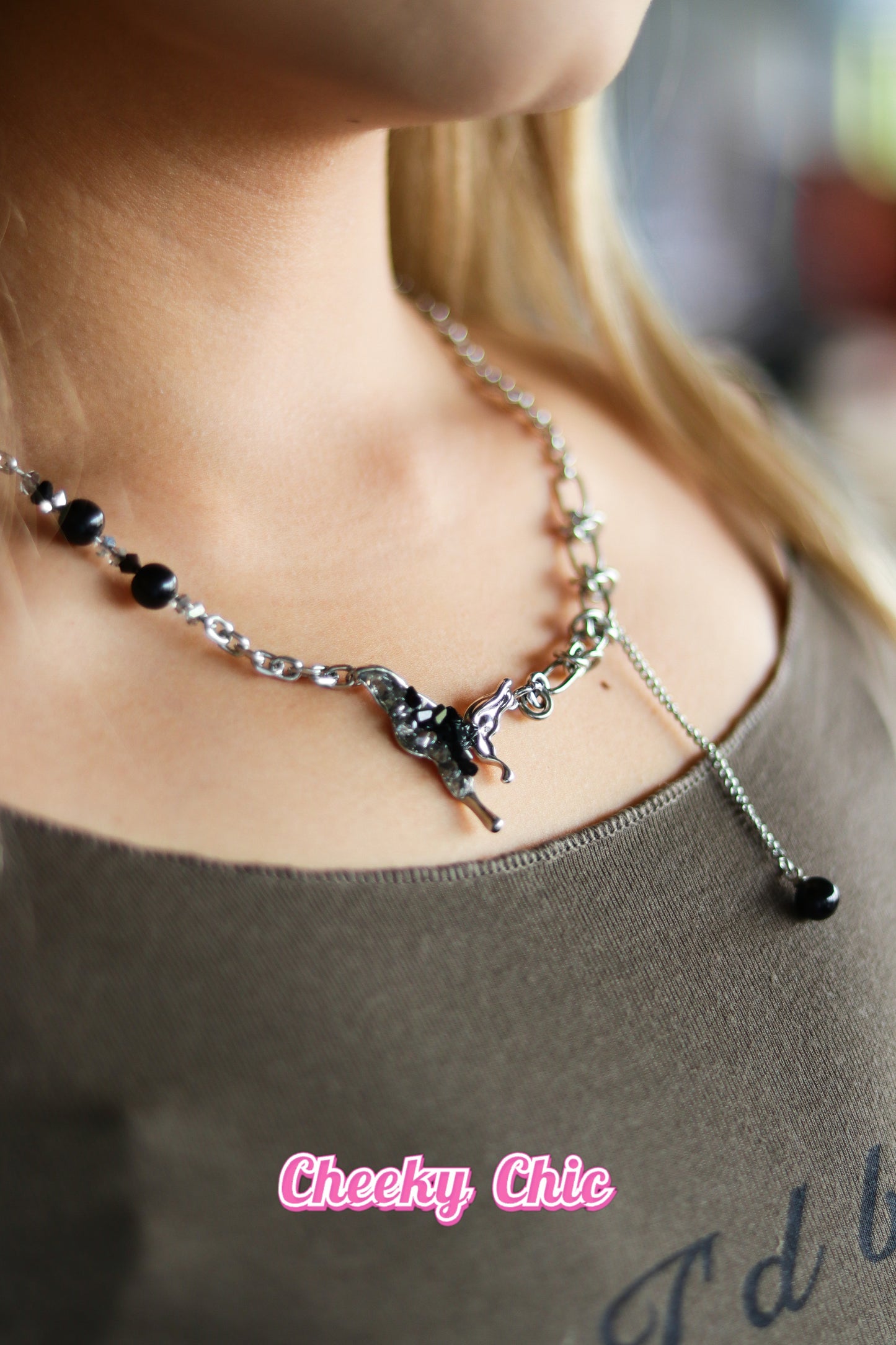 Crystal Black Butterfly Necklace