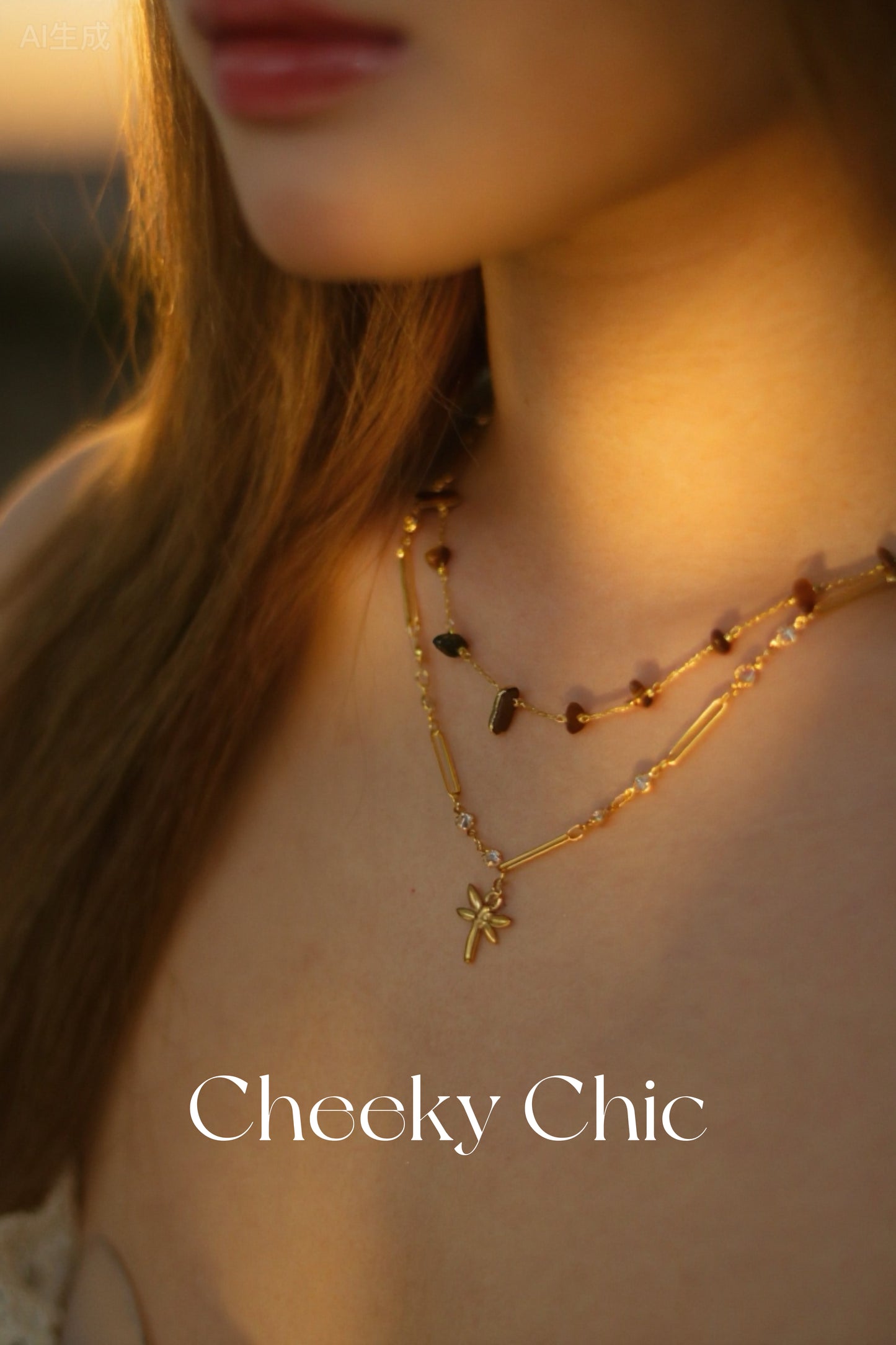 18K Gold Tiger Stone & Zircon Crystal Dragonfly Necklace✨
(Free Charm Customisation Available)