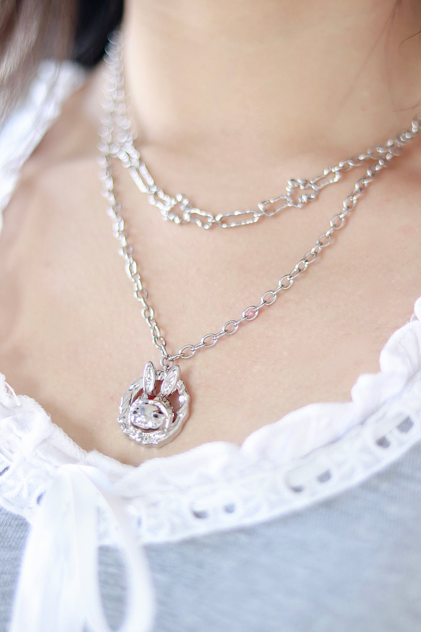 Palladium Dual-Layer Bunny Necklace 🐰✨